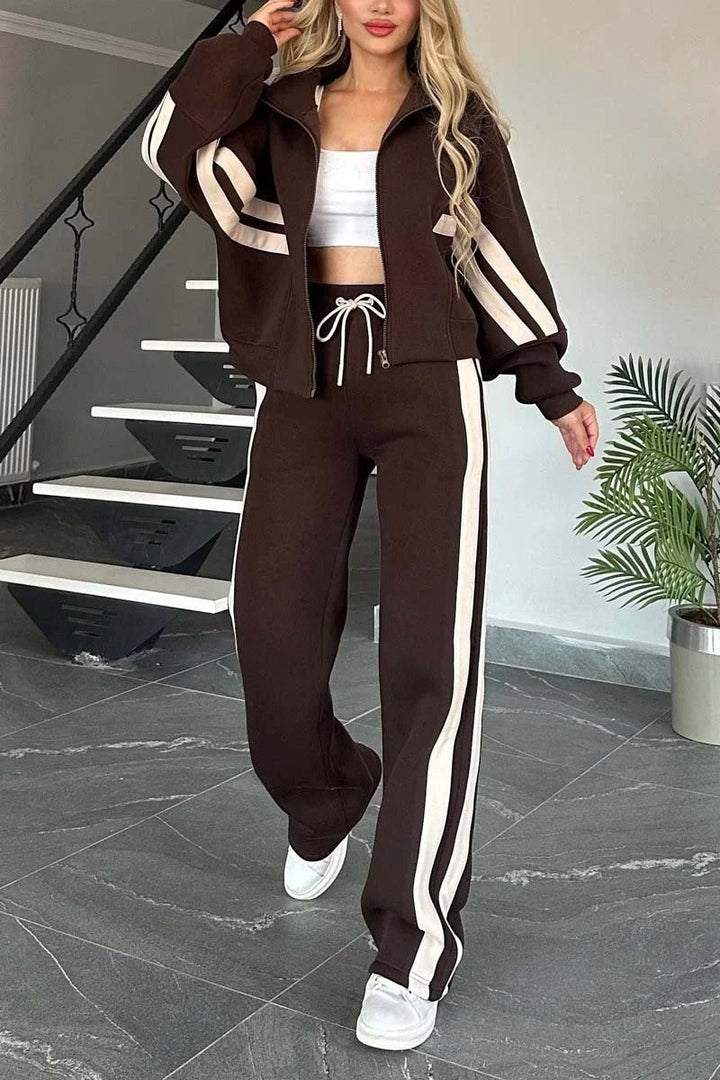 Harper | Women's Striped Track Jacket and Wide Leg Jogger Set