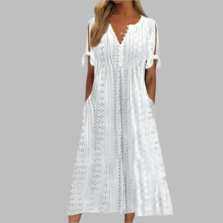 Casual Eyelet Cotton Boho Summer Midi Dress