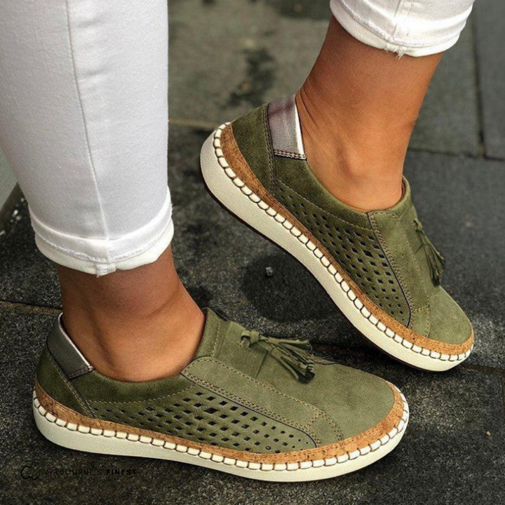 Perforated Suede Tassel Detail Slip On Casual Flat Loafer