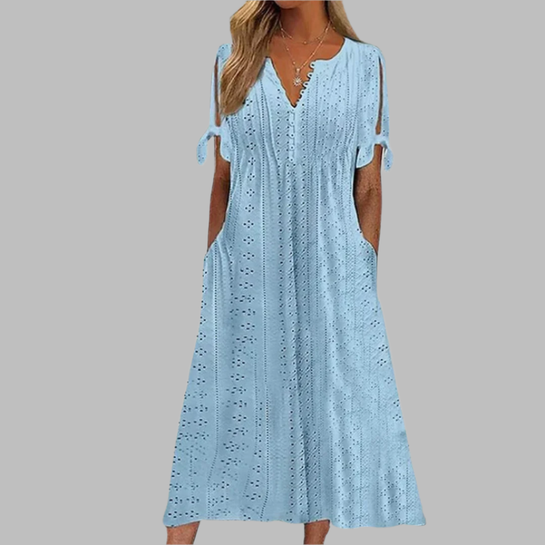 Casual Eyelet Cotton Boho Summer Midi Dress