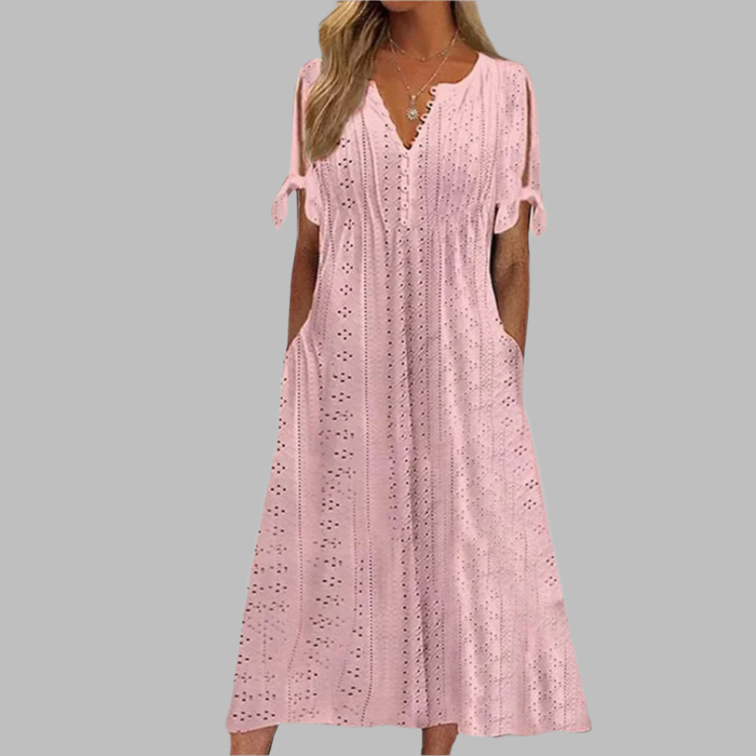 Casual Eyelet Cotton Boho Summer Midi Dress