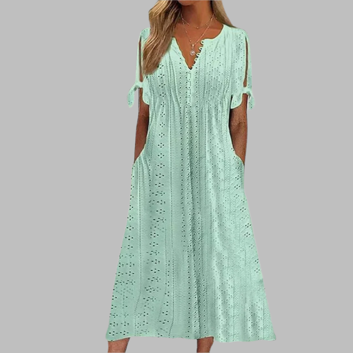 Casual Eyelet Cotton Boho Summer Midi Dress