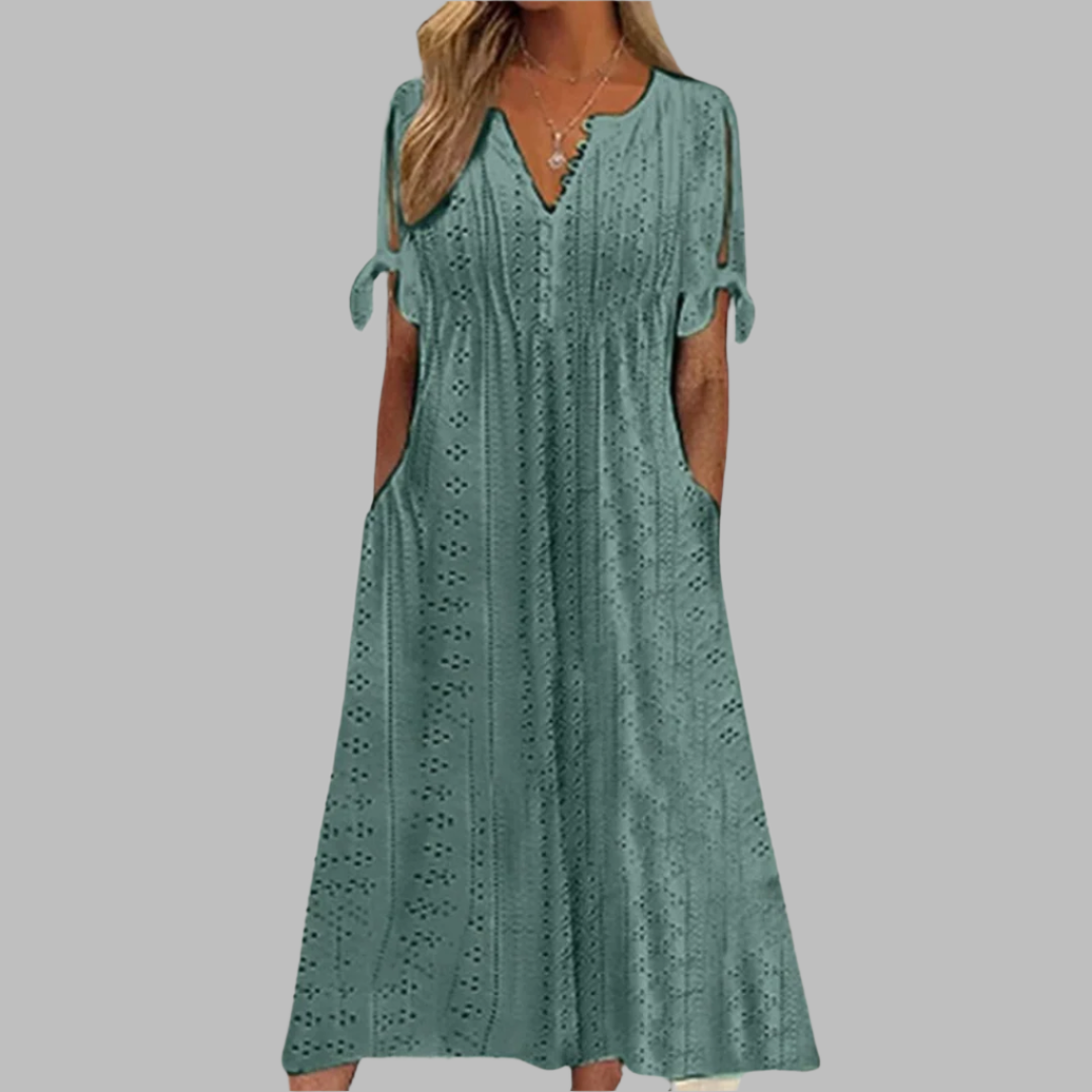 Casual Eyelet Cotton Boho Summer Midi Dress