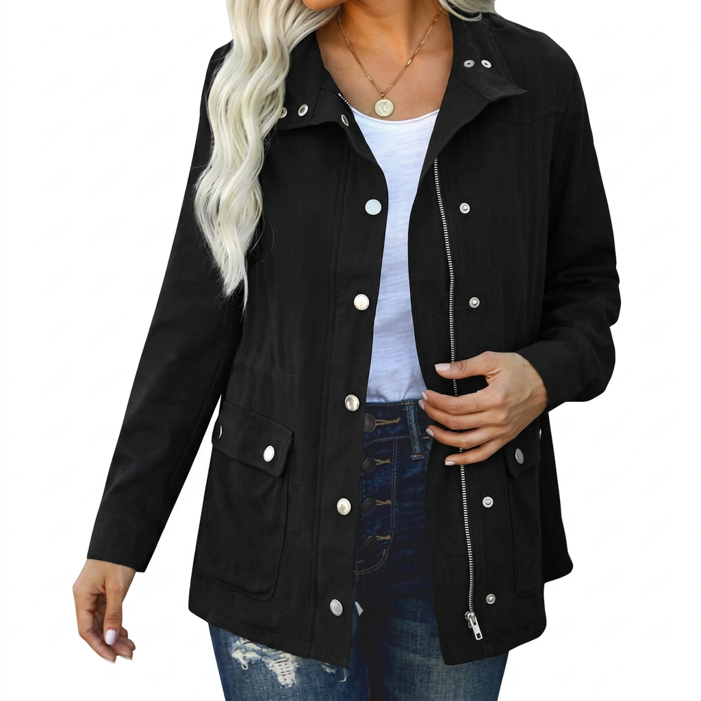Marielle | Women's Cotton Utility Jacket with Snap Button Zip Front