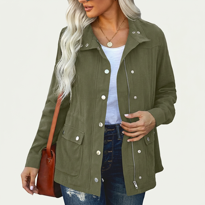 Marielle | Women's Cotton Utility Jacket with Snap Button Zip Front