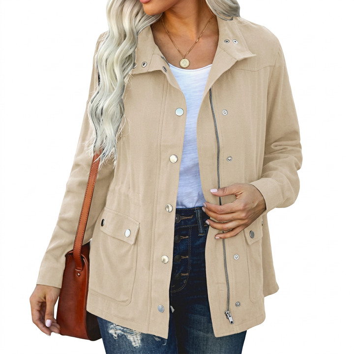 Marielle | Women's Cotton Utility Jacket with Snap Button Zip Front