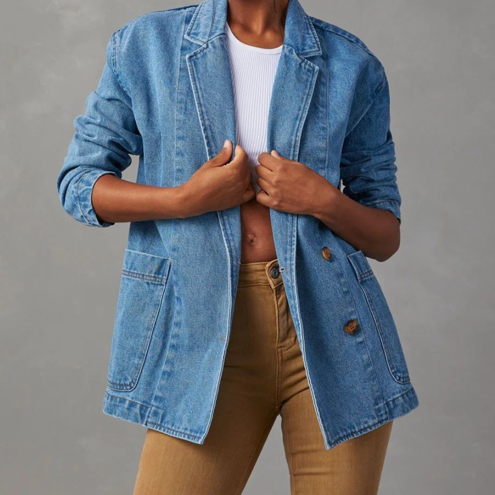 Longline Denim Blazer Jacket for Casual Everyday Wear