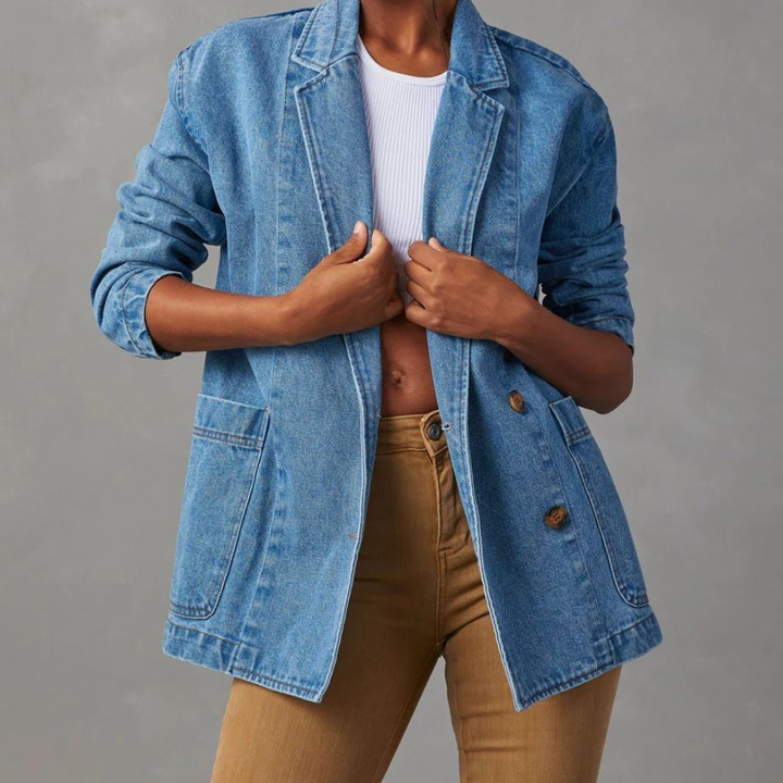 Longline Denim Blazer Jacket for Casual Everyday Wear