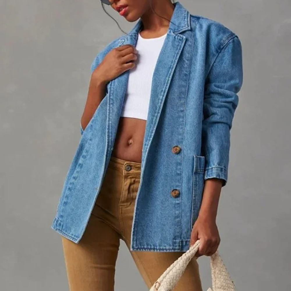Longline Denim Blazer Jacket for Casual Everyday Wear