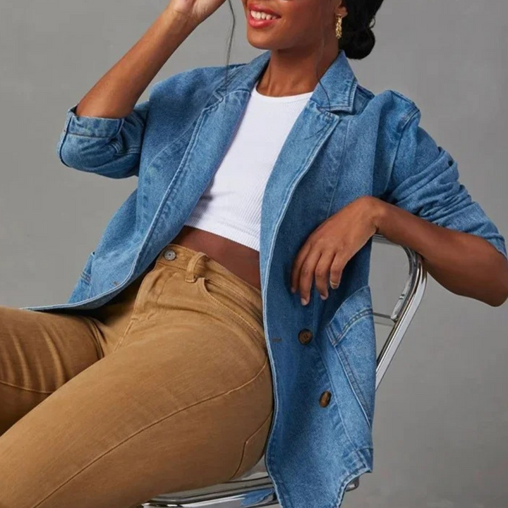 Longline Denim Blazer Jacket for Casual Everyday Wear