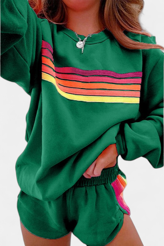 Jovie | Women's Striped Crew Neck Sweatshirt Lounge Set