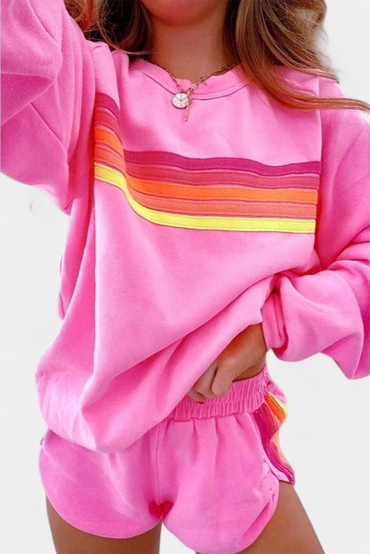 Jovie | Women's Striped Crew Neck Sweatshirt Lounge Set