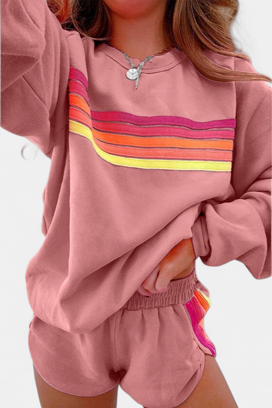 Jovie | Women's Striped Crew Neck Sweatshirt Lounge Set