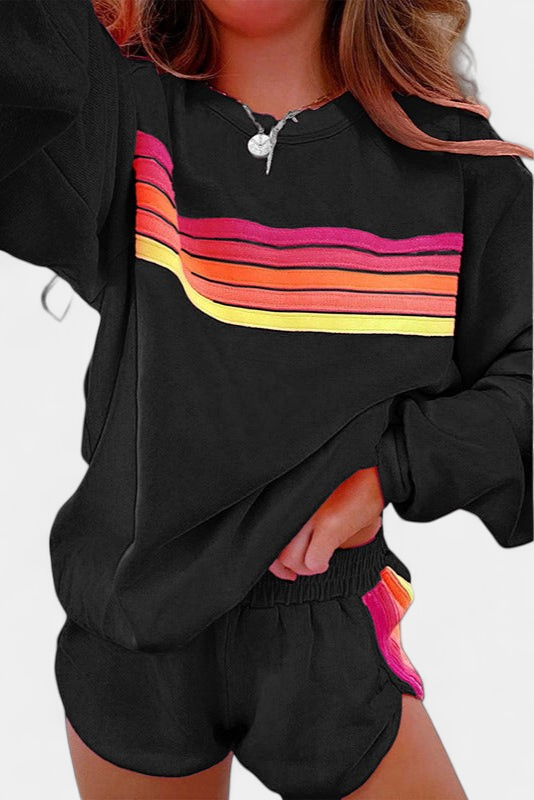 Jovie | Women's Striped Crew Neck Sweatshirt Lounge Set