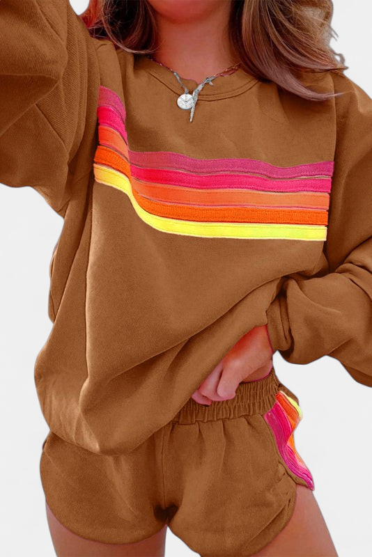 Jovie | Women's Striped Crew Neck Sweatshirt Lounge Set