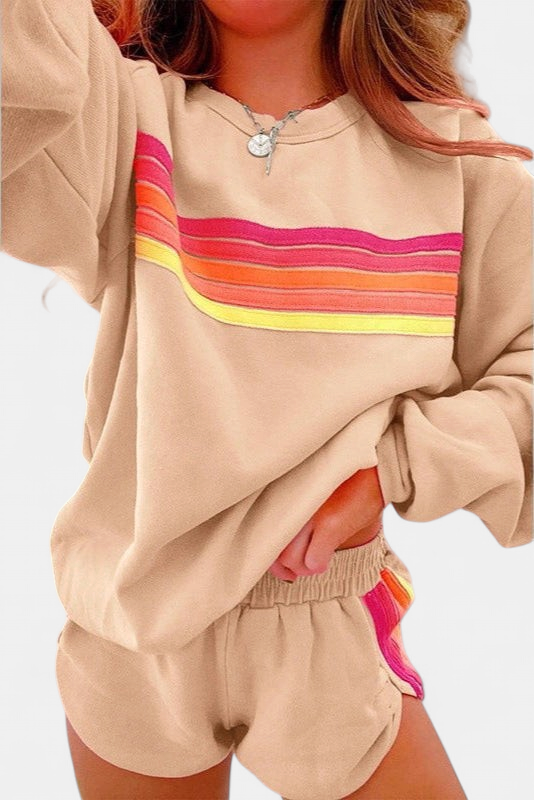 Jovie | Women's Striped Crew Neck Sweatshirt Lounge Set