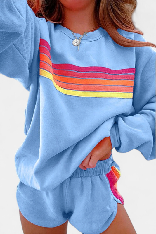 Jovie | Women's Striped Crew Neck Sweatshirt Lounge Set