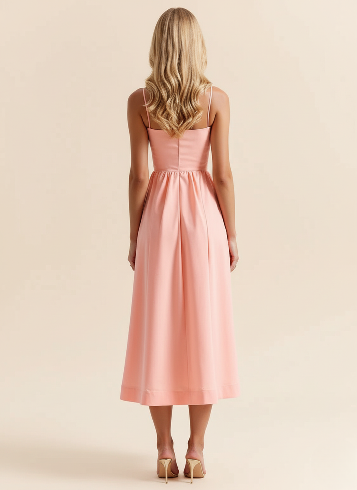 Spaghetti Strap Scoop Neck Fit Flare Cotton Midi Dress