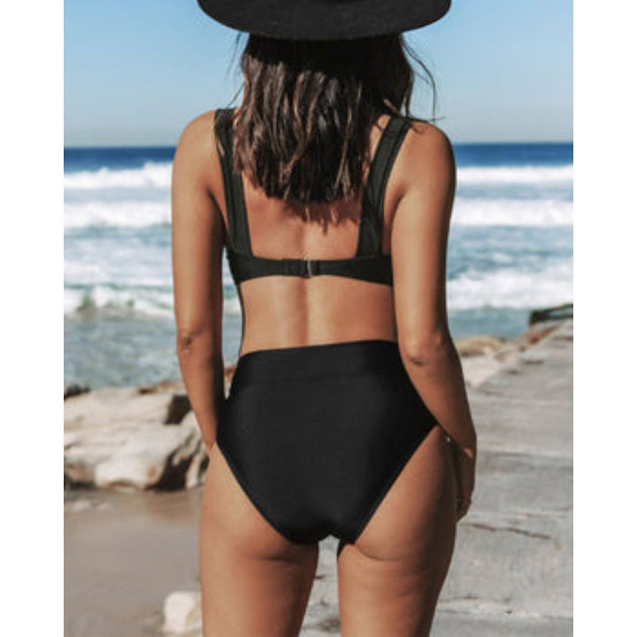 Wrap V-Neck High Waist Plain Bikini Set