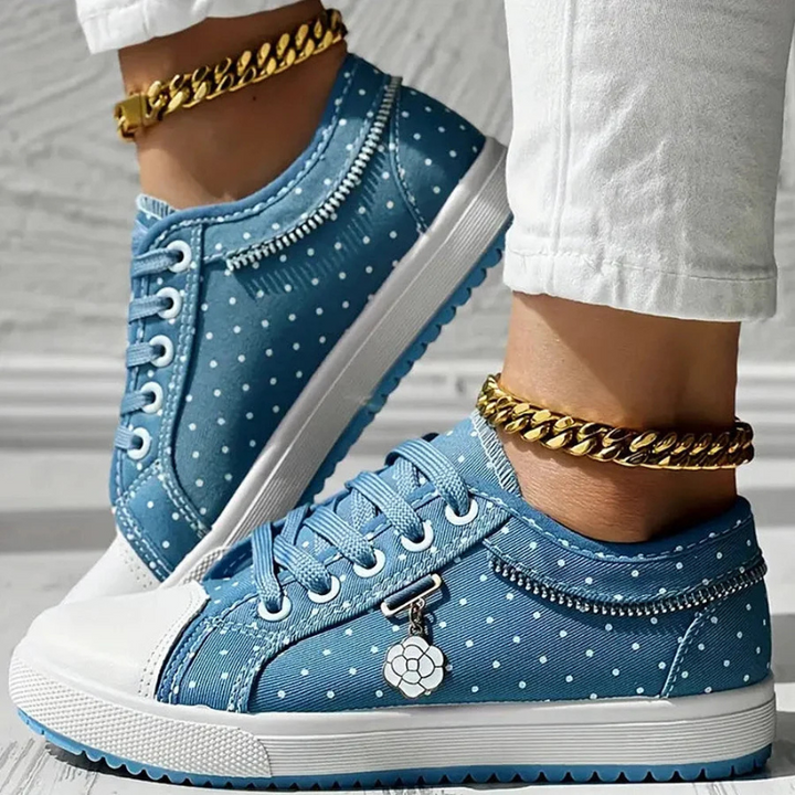 Floral Embroidered Mesh Zip Detail Lace Up Platform Sneakers