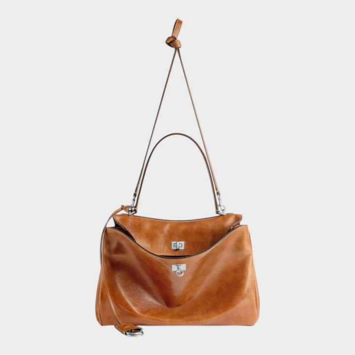 Structured Flap Top Handle Crossbody Leather Handbag