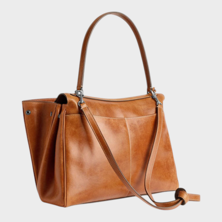 Structured Flap Top Handle Crossbody Leather Handbag