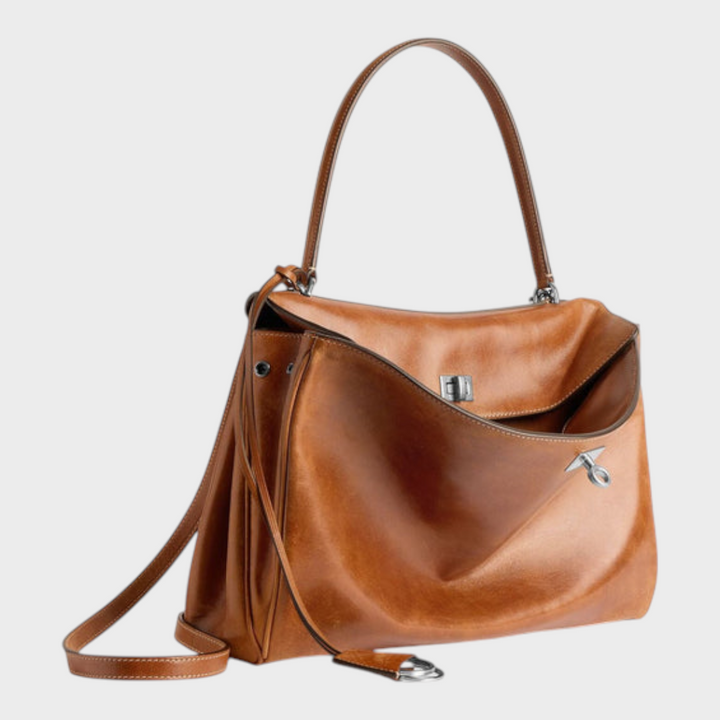 Structured Flap Top Handle Crossbody Leather Handbag