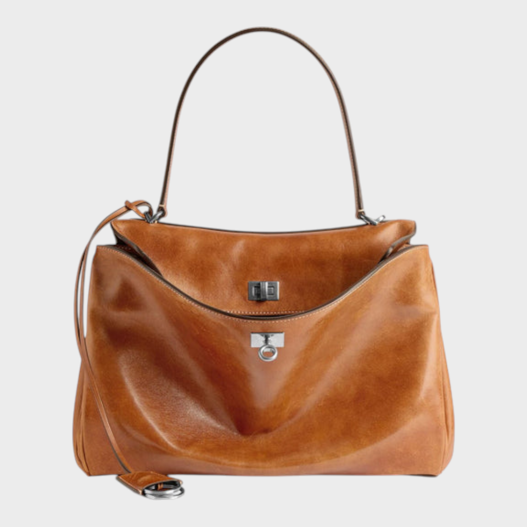 Structured Flap Top Handle Crossbody Leather Handbag