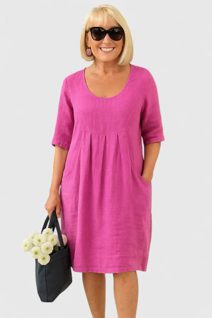 Casual Linen A Line Summer Midi Dress with Pockets