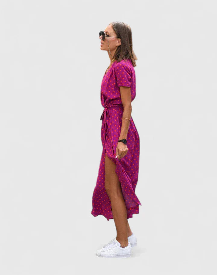 Floral Wrap Midi Dress Casual Summer A Line