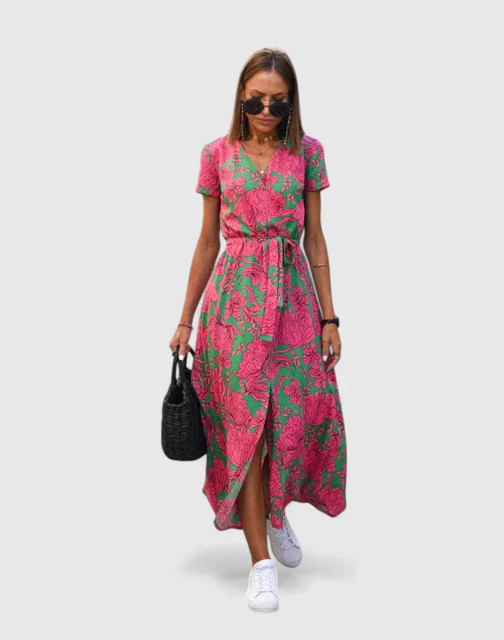 Floral Wrap Midi Dress Casual Summer A Line