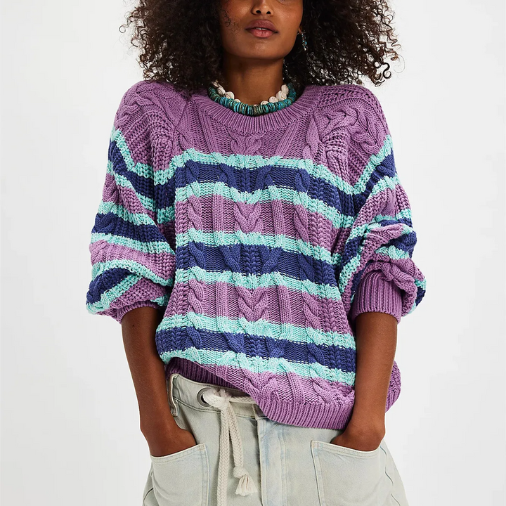 Wilhelmina | Women's Multicolor Striped Cable Knit Sweater