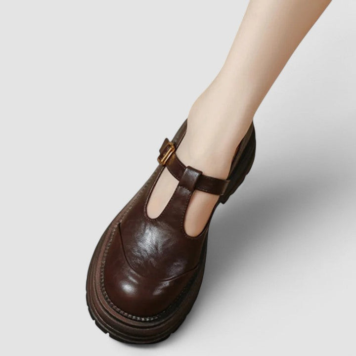 Leather T-Bar Buckle Chunky Platform Mary Jane Flat