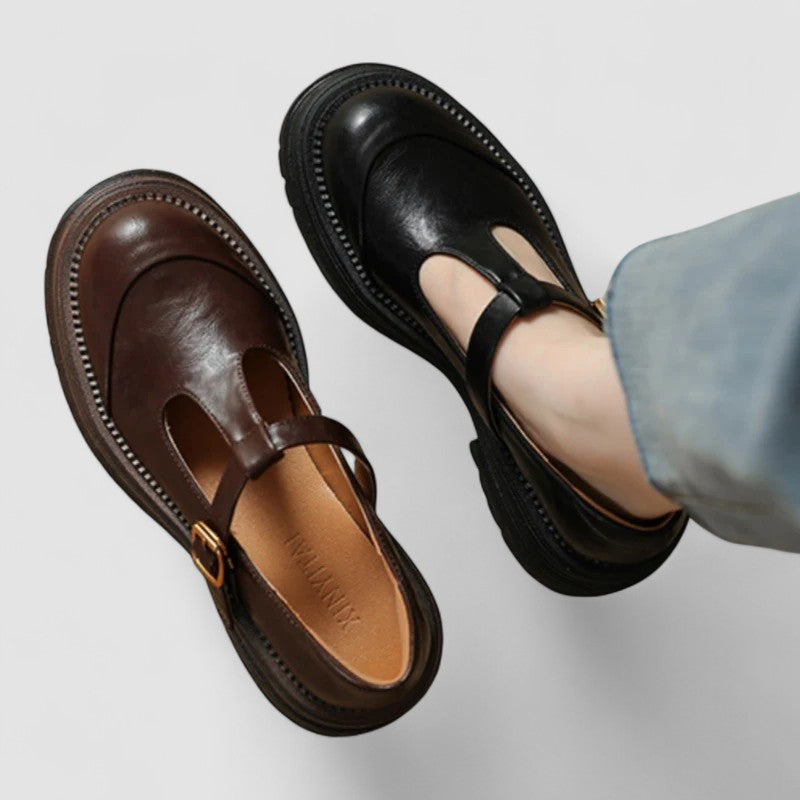 Leather T-Bar Buckle Chunky Platform Mary Jane Flat