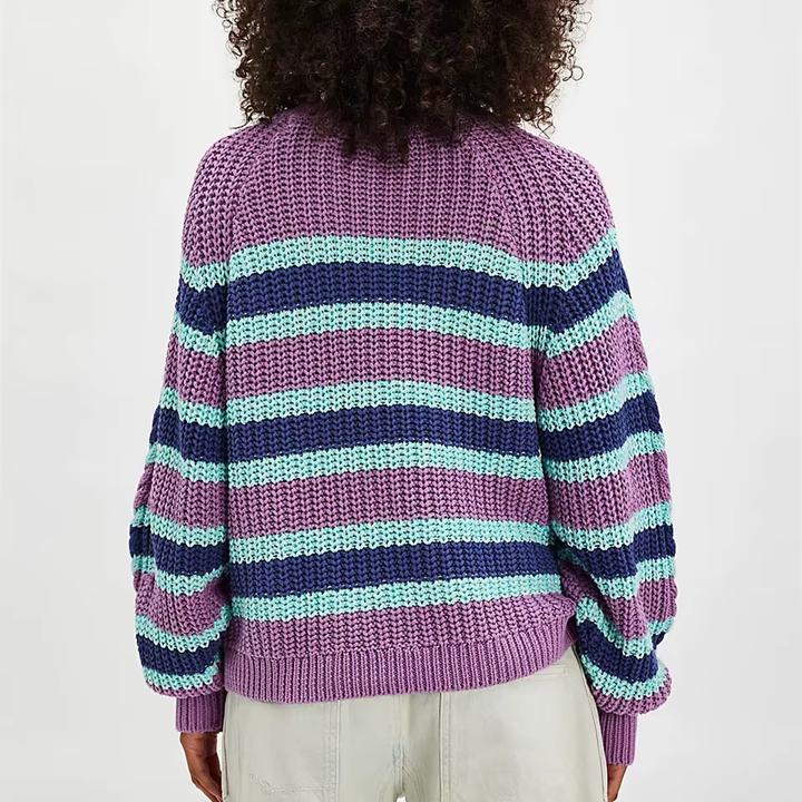 Wilhelmina | Women's Multicolor Striped Cable Knit Sweater