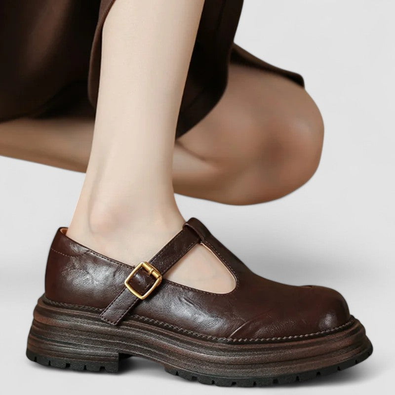 Leather T-Bar Buckle Chunky Platform Mary Jane Flat