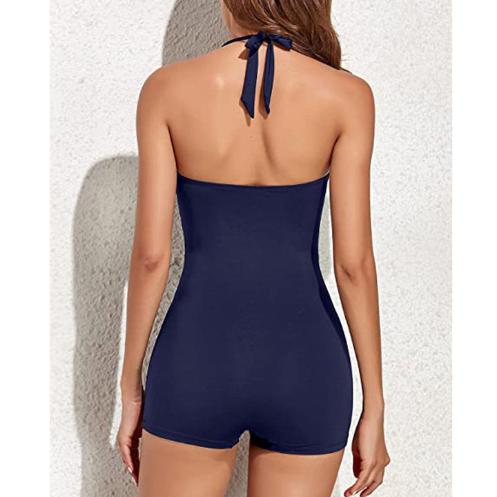 Ruched Halter Neck Sweetheart Boyleg One Piece Swimsuit