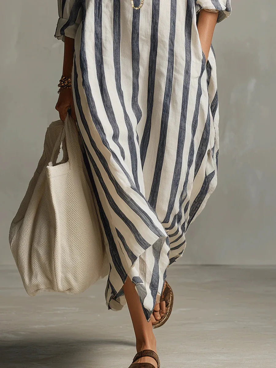 Striped Oversized Linen Shirt Casual Maxi Dress – Darcey Lane