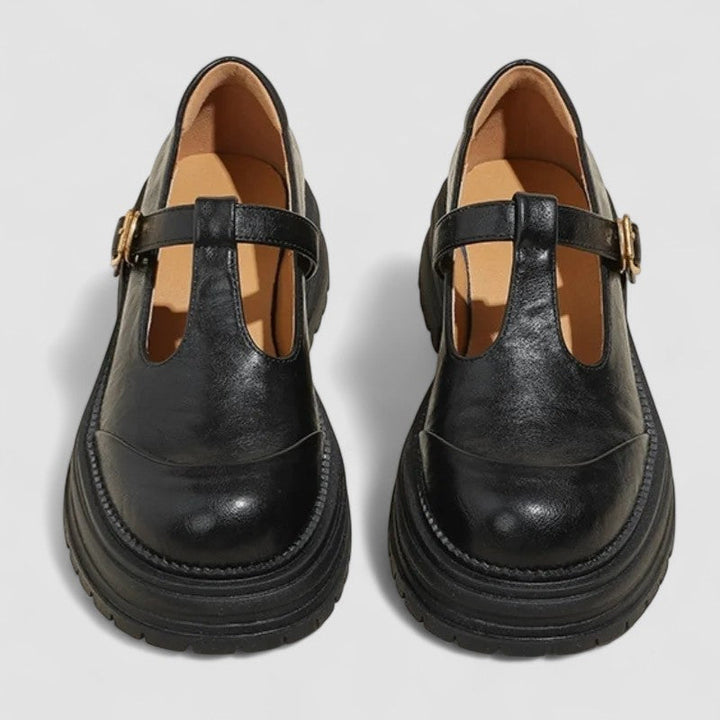 Leather T-Bar Buckle Chunky Platform Mary Jane Flat