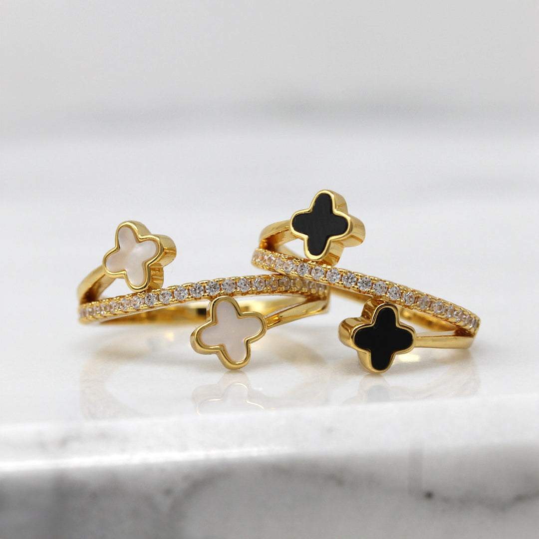 Clover Ring - Stainless Steel (Gold & Faux Pearl)