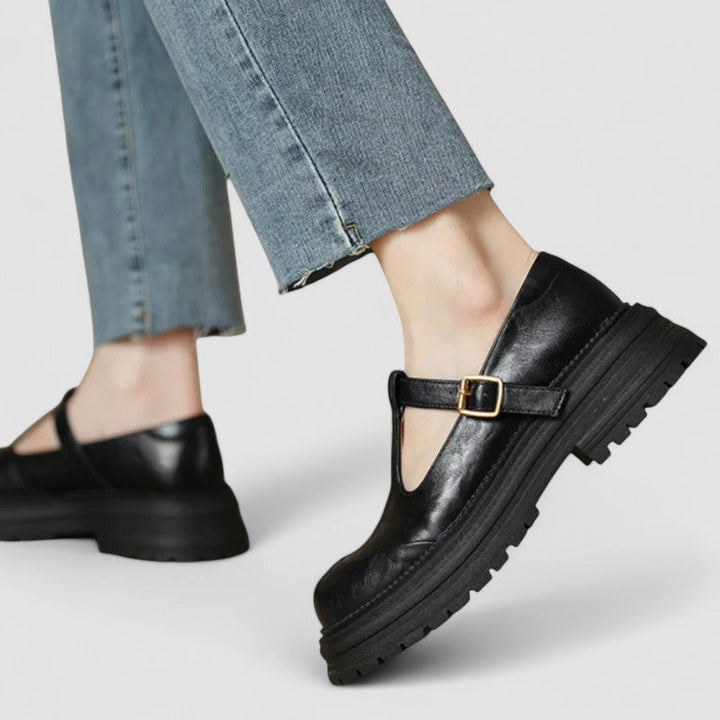 Leather T-Bar Buckle Chunky Platform Mary Jane Flat