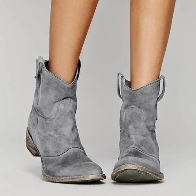 Suede Slip On Western Ankle Boot