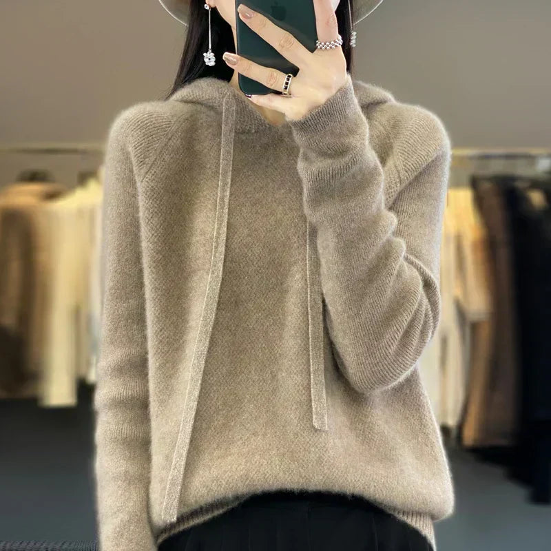 Nyelle | Women's Knit Hooded Pullover with Drawstring