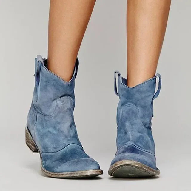 Suede Slip On Western Ankle Boot