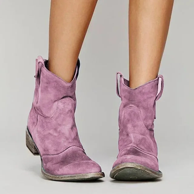 Suede Slip On Western Ankle Boot