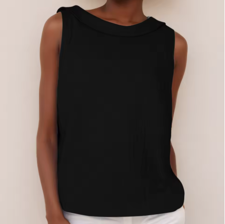 Roll Neck Sleeveless Linen Blouse - Smart Casual Summer Top