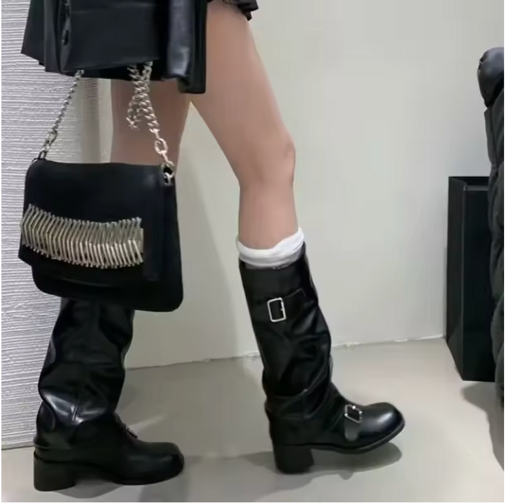 Debra –   Leather Platform Boots with Elegant Straps