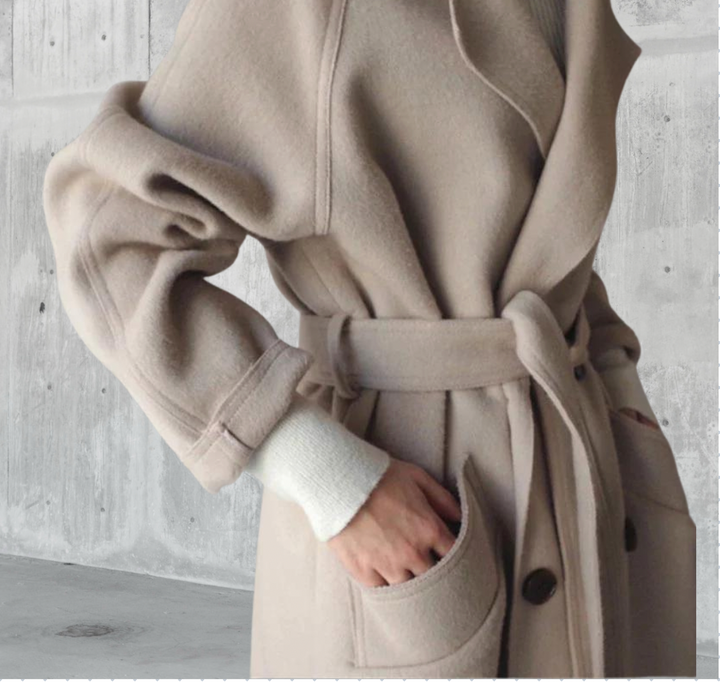 Penelope | Women's Long Wool Coat with Notched Lapel and Belt