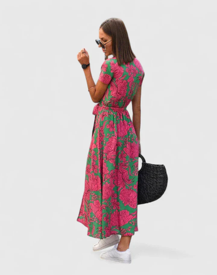 Floral Wrap Midi Dress Casual Summer A Line