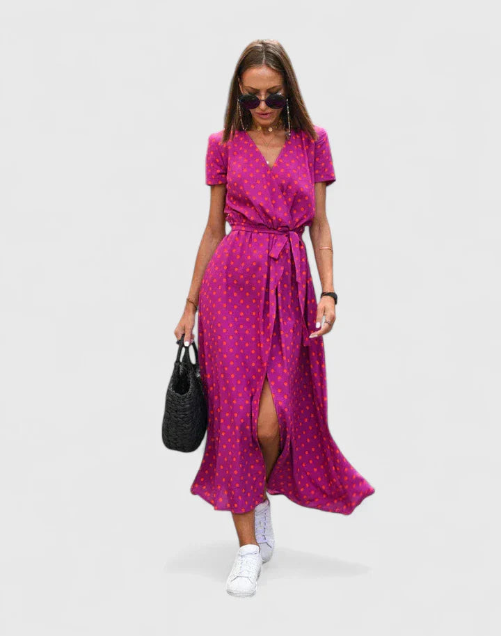 Floral Wrap Midi Dress Casual Summer A Line